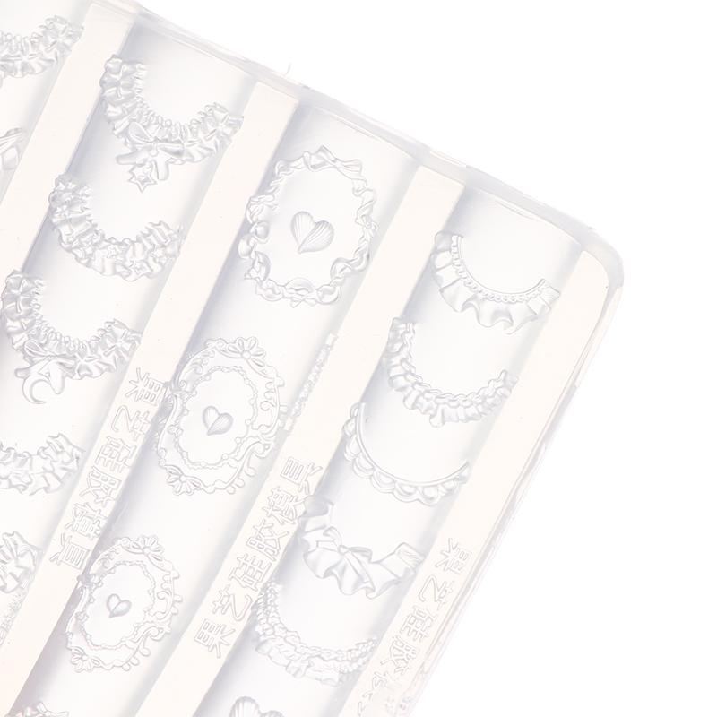 Recorte de Renda 3D Molde de Silicone para Nail Art Saia Francesa Padrão Estrela Coração Estênceis Modelos Ferramentas de Esculpir DIY Acessórios para Manicure