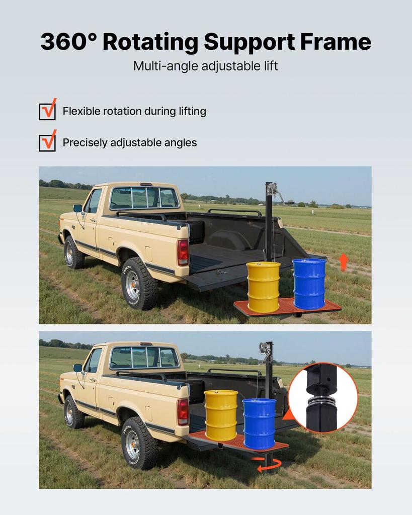 Hitch Deer Hoist with Lifting System Platform, 300 lbs Load Capacity, Game Hoist Winch Lift with 2-inch Receiver, 360-Degree Swivel Shaft & Foldable,