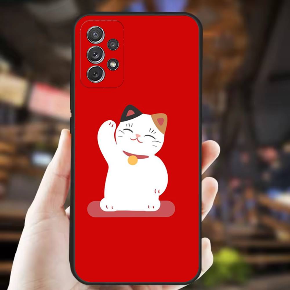 Cartoon Lucky Cat Phone Case For Samsung S25,S24,S21,S22,S23,S30,Ultra,S20,Plus,Fe,Lite,Note,10,9,5G Black Cover