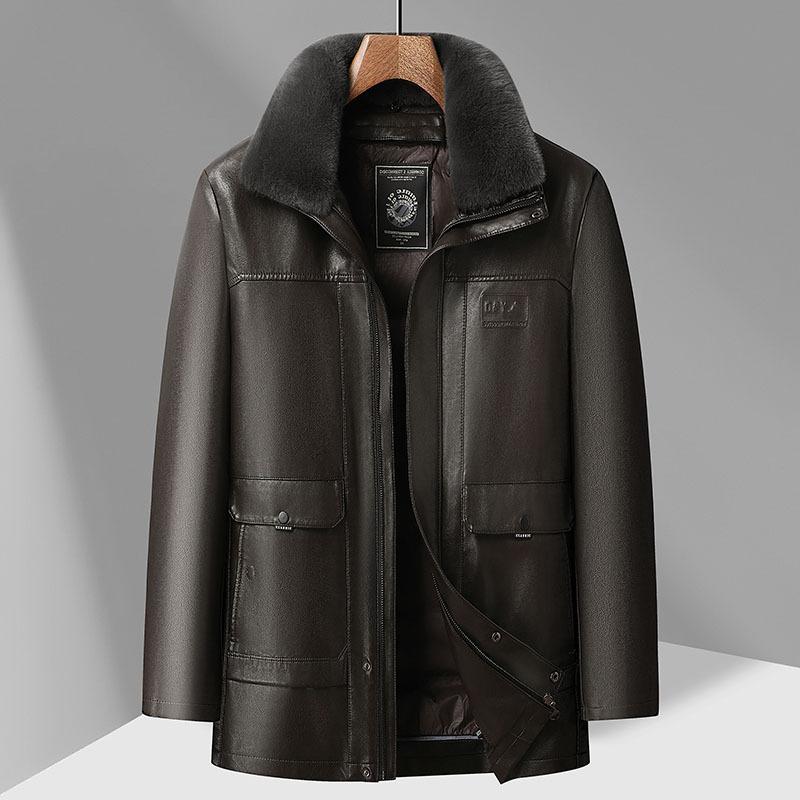 

Кожаная куртка-пуховик мужская утолщенная съемная подкладка кожаная куртка средней длины средняя зимняя теплая кожаная куртка для папы 180