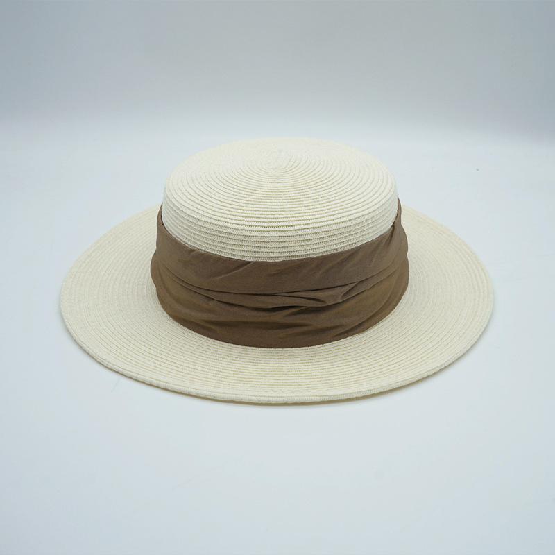 French Retro Elegant Celebrity Japanese Milk White Flat Top Top Hat Women'S Summer Sunshade Sun Protection Beach Straw Hat Sun
