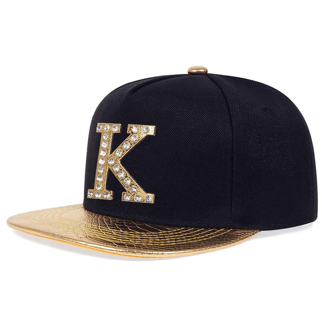 Metal K Letter PU Leather Brim Hip Hop Hat Men and Women Flat Top Baseball Cap Outdoor Sunscreen Casual Caps Trucker Hats