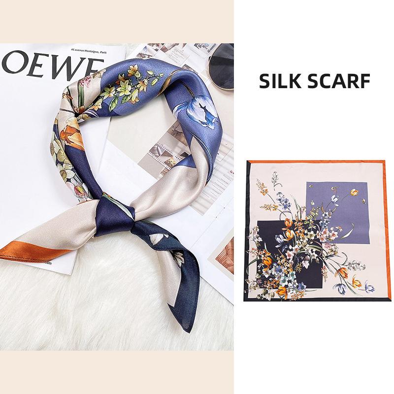 68*68cm 100% Mulberry Silk Scarf Luxury Printed Square Shawl Elegant Lightweight Soft Summer Fashion Accessory Women