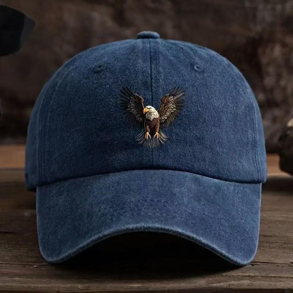 

Washed Cotton Winged Eagle Print Baseball Cap Visor Faded Peaked Cap Outdoor Leisure Adjustable Baseball Hats темно-синий