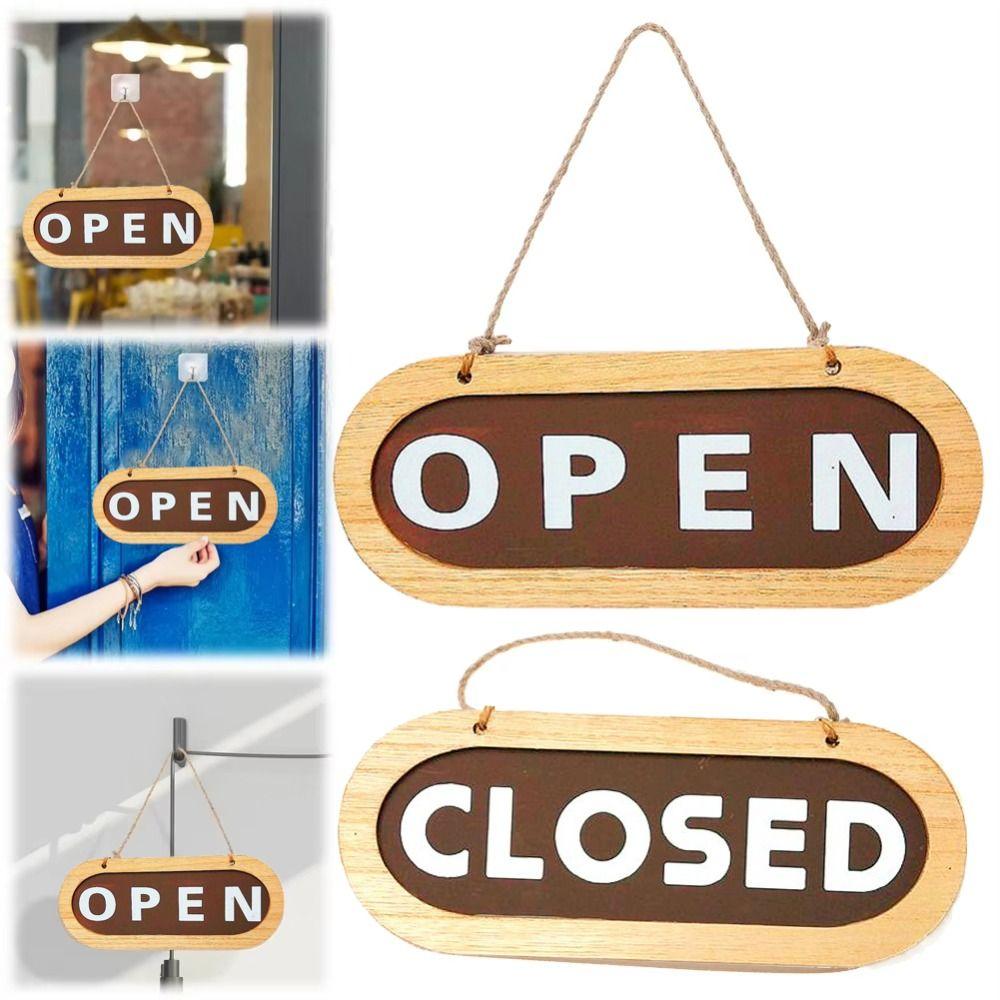 Rope Hanging Double Sided Door Sign Wooden Business Open Sign for Store Door Hanging Tag  Shop Use