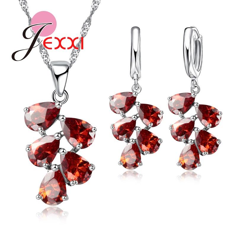 Wedding Bridal Jewelry Sets For Women Multicolored Water Drop Cubic Zircon Necklace Earrings Set Engagement Accessory красный