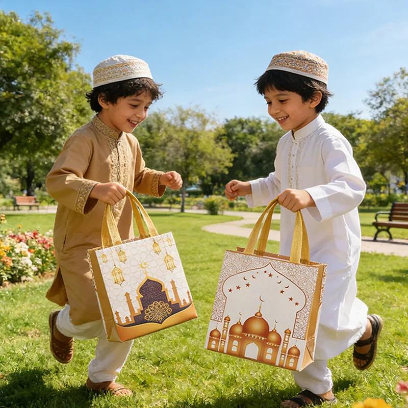 10Pcs Eid Mubarak Gift Bag Nonwoven Cookie Candy Packaging Bag Box Ramadan Kareem Muslim Islamic Festival Party Supplies