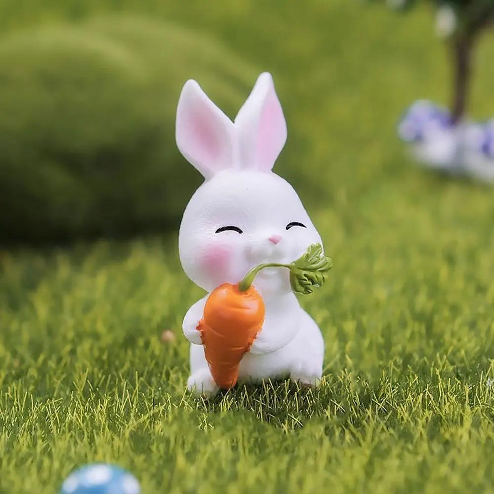 Cartoon Mini Miniature Rabbit Figurine Carrot Bunny Statue Miniature Resin Hare Micro Landscape Easter Dollhouse Decoration