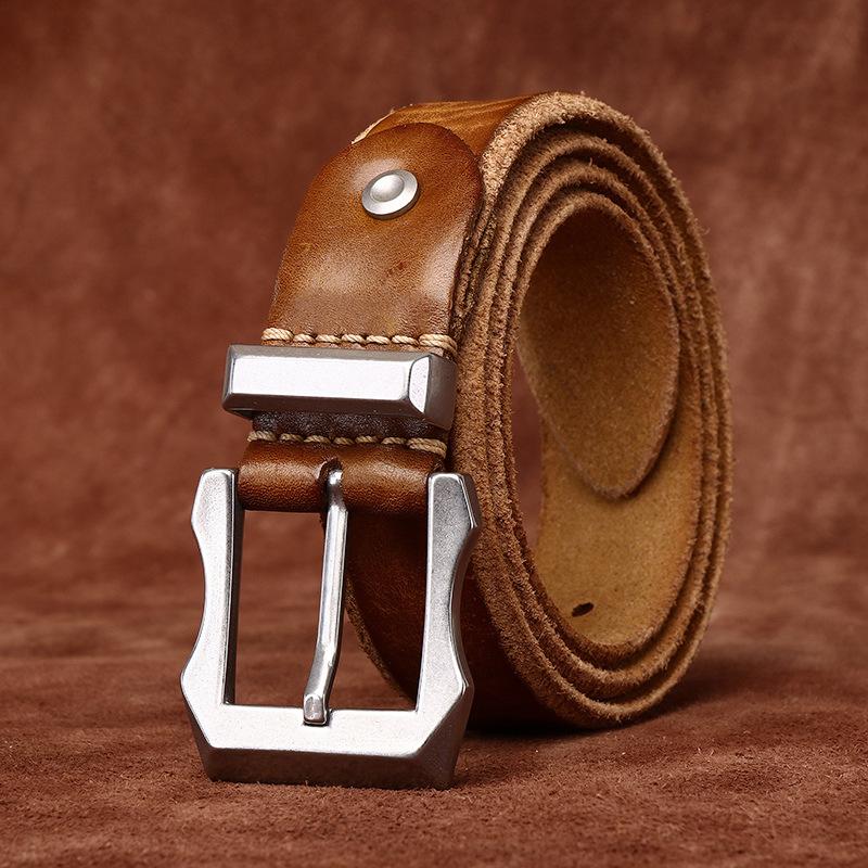 Rough Domineering Trend Personalized Thickened Extra Thick First Layer Cowhide Genuine Leather Men'S Belt Tough Guy Stainless Steel Buckle Belt