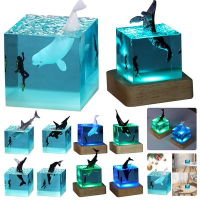 Marine Resin Whale Humpback Ornament 5cm Cube Decoration Diver Desktop DecorCylinder Solid Wood Resin Night Light Table Lamps