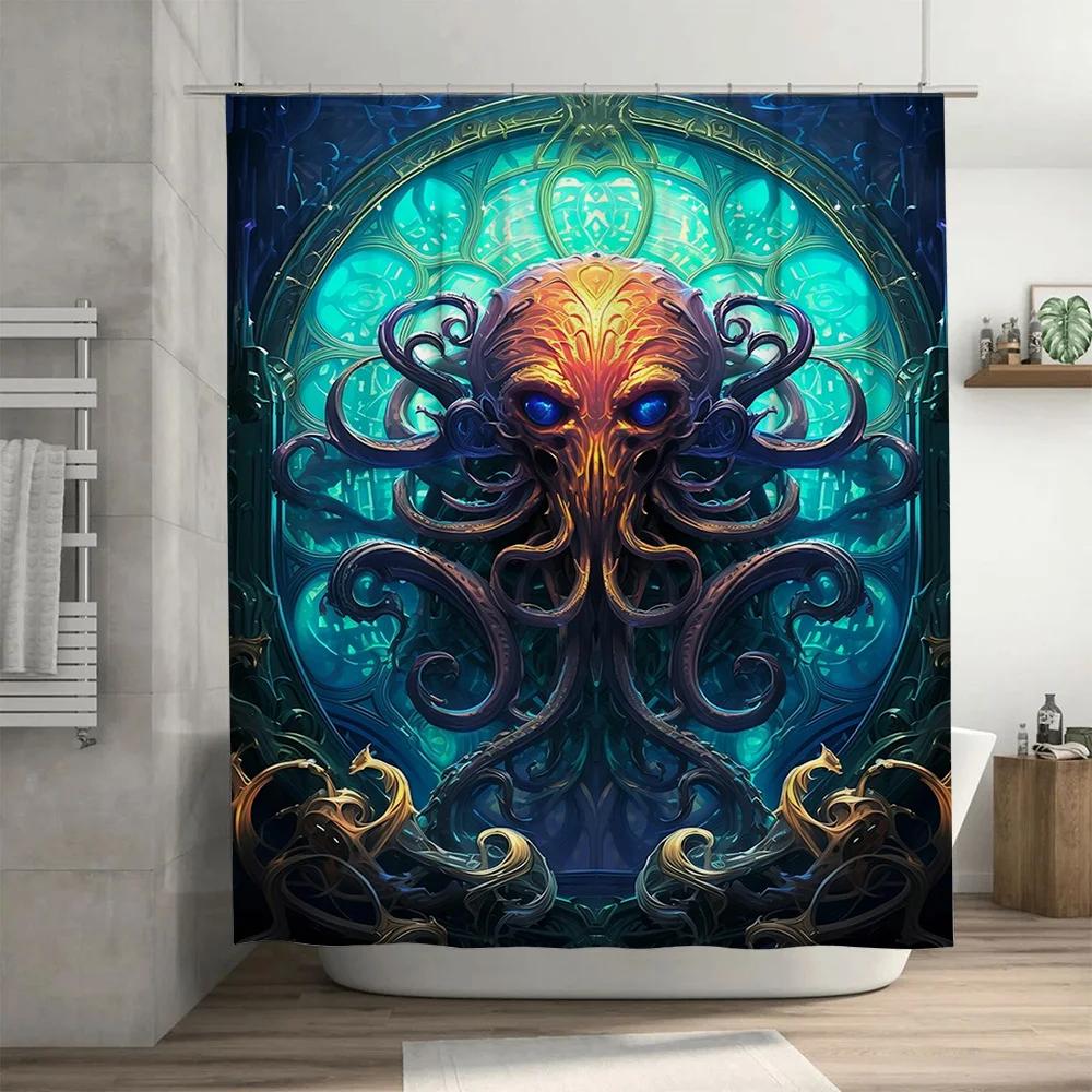 Stilvoller blauer Oktopus Duschvorhang Moderne Badezimmerdekoration für Badezimmer Duschen Wasserdichtes Gewebe mit Hakenringen