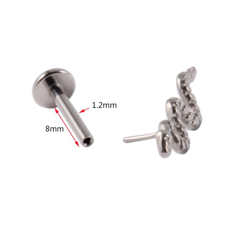 G23 Titanium Snake-Shape Lip & Ear Stud Set: Small T-Shape Pin with Curved Snake Design