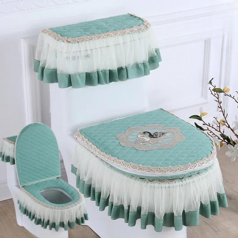 Toilets Cushion 3 Piece Set Lace Detachable Toilet Cover Cloth Dust Cover Toilets Seat Cushion Home Decoration Toilet Cover