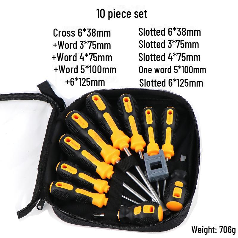 10-Piece Strong Magnetic Screwdriver Set: Cross-Border, Flat & Cross-Head.
