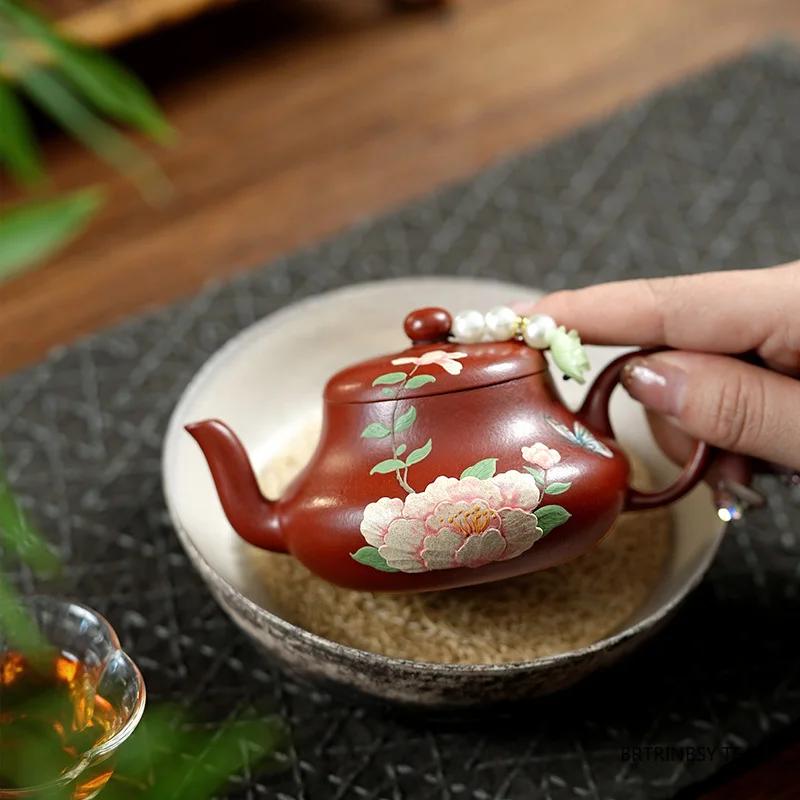 Chinesische Yixing Lila Ton Teekanne Handgefertigt Blumen Teekanne Schönheit Tee-Ei Haushaltskessel Rohmaterial Zisha Teegeschirr 120ml