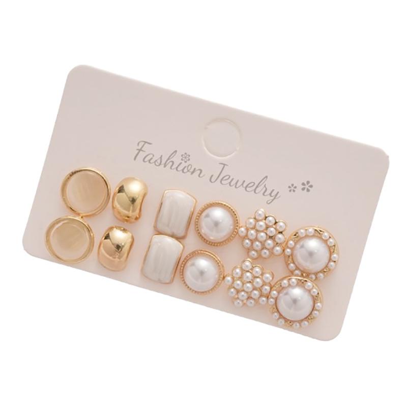 12 Pares de Pendientes de Botón Redondos Cuadrados de Perla Simulada Pequeños Elegantes Franceses Daity Pendientes de Botón Para Mujer