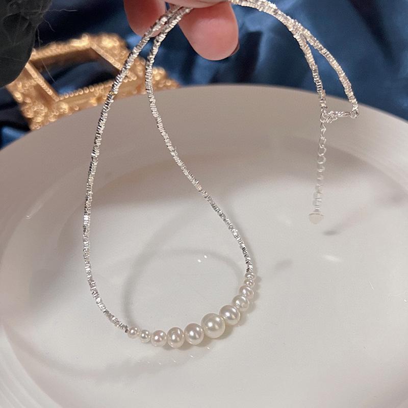 S925 Sterling Silver Simple Luxury Necklace with Natural Freshwater Pearl Smile Clavicle Chain