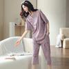 2024 Women's Summer Short-Sleeve Cropped Pajama Set - Casual, Large Size, Two-Piece