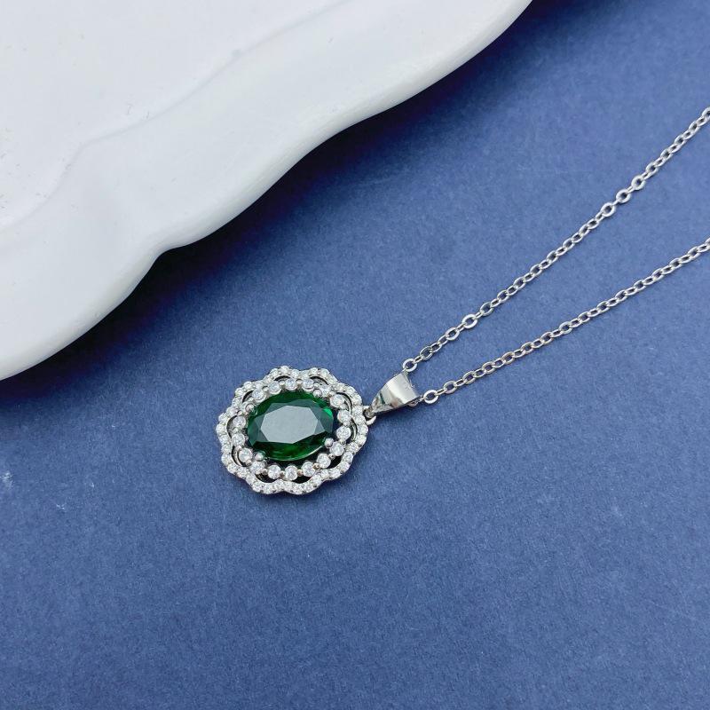 S925 Sterling Silver Emerald Zircon Necklace - Elegant Women's Versatile Style