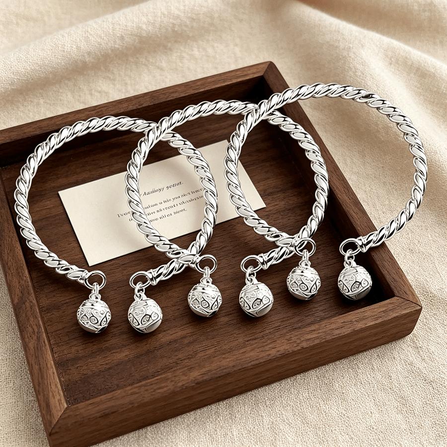 3Anti-allergy Vintage item925Exquisite Silver Twisted Bell Bracelet, Suitable for All Seasons, Perfect for Daily Wear and Commuting, Chinese Style, a