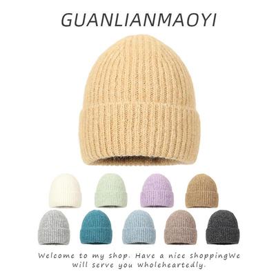 Unisex Koreaanse Stijl Gebreide Muts - Effen Kleur, Met Fluweel Gevoerd, Warme Winter Pullover voor Buiten Fietsen