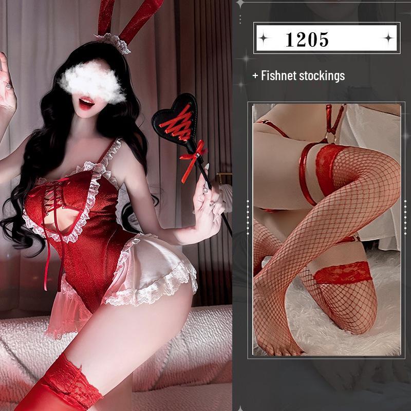 Seductive Christmas Bunny Girl Lingerie Cosplay Set - Sexy Catwoman Bodysuit for Women