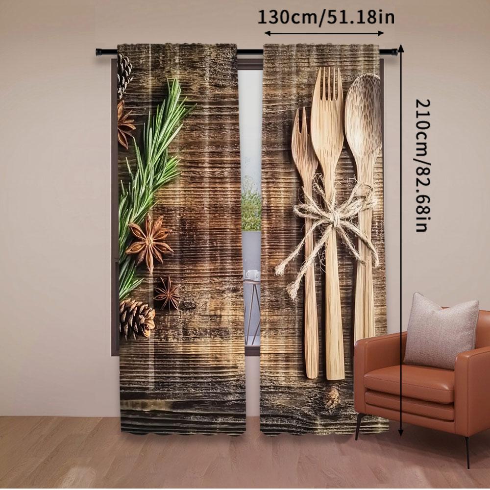 2Pcs Kitchen Curtains Chopping Board Tableware Theme Curtains Arts Theme Curtain Apply To Kitchen Restaurant Cafe