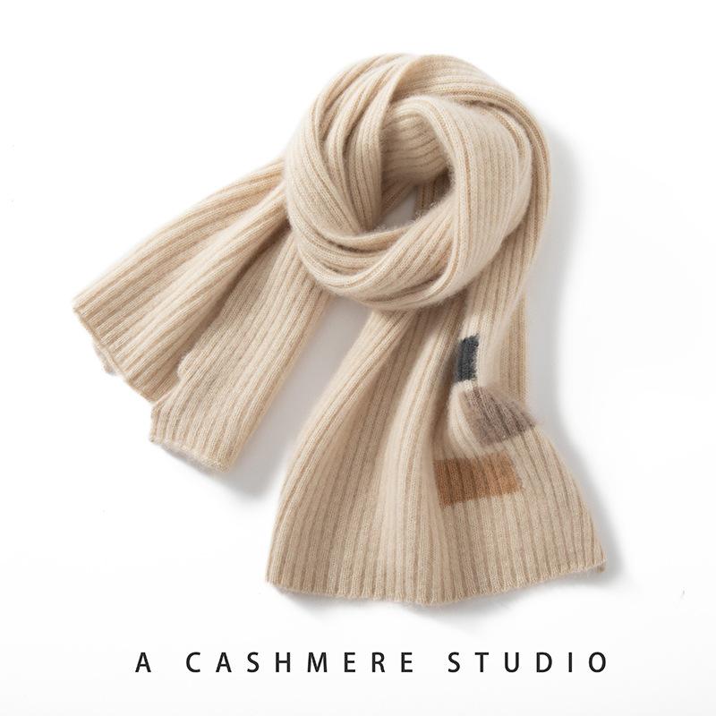 Women s 100% Pure Cashmere Ribbed Scarf - Fashionable & Thick for Autumn/Winter 2023 One Size абрикосовый