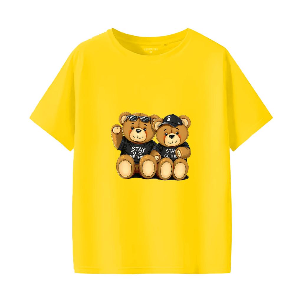 Cartoon bear print short sleeved round neck versatile fashion Womens Tshirt for spring and summer