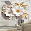 Golden Leaf White Flower Tapestry Wall Hanging Living Room Wall Art Decoration Items Aesthetic Dorm Home Decor Background Cloth