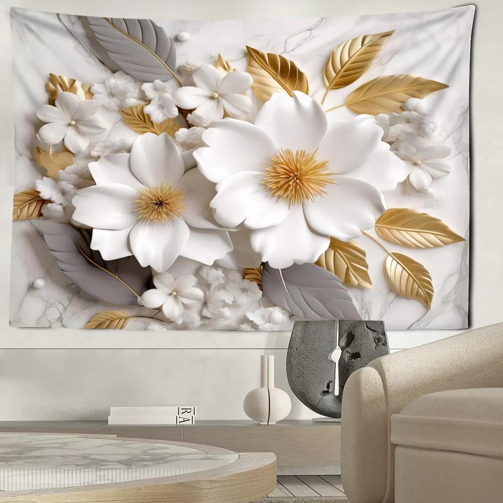 Golden Leaf White Flower Tapestry Wall Hanging Living Room Wall Art Decoration Items Aesthetic Dorm Home Decor Background Cloth