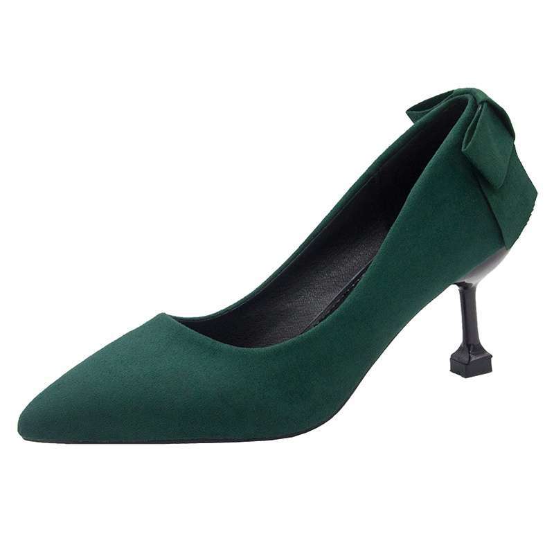 Red suede wedding shoes women's heel bow high heels fairy style with Xiuhe bridal shoes green shoes