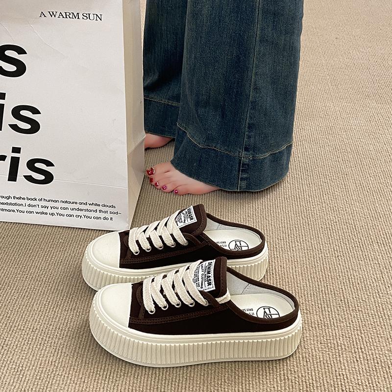 

Fashion CRLAYDK Fashion Mule for Women Canvas Backless Slip On Casual Ladies Loafers Walking Slides Height Increase Skateboard Shoes 35