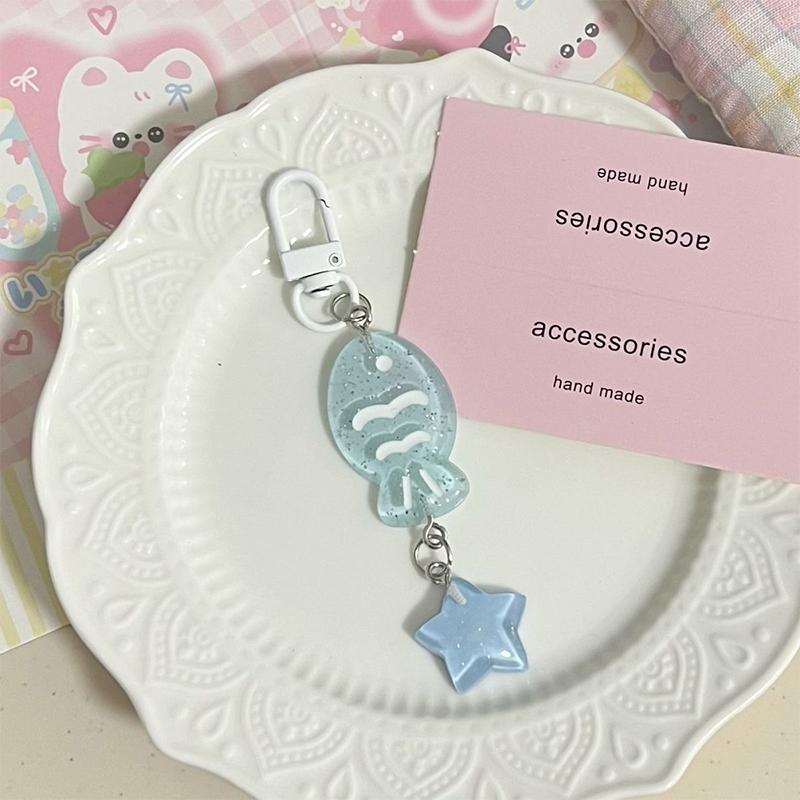 Милый милый маленький брелок для ключей с рыбкой, мультяшный брелок из смолы, милая сумка, подвеска, чехол для наушников, подвесное украшение синий