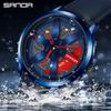 Sanda Cool Men's 3D Hollow Car Wheel Leather Strap Quartz Watch
