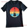 T Shirt Mens S Black Retro Guitar Sunset Cotton Long or Short Sleeves Vintage Washed Stretched Unisex Soft Comfortable Homme