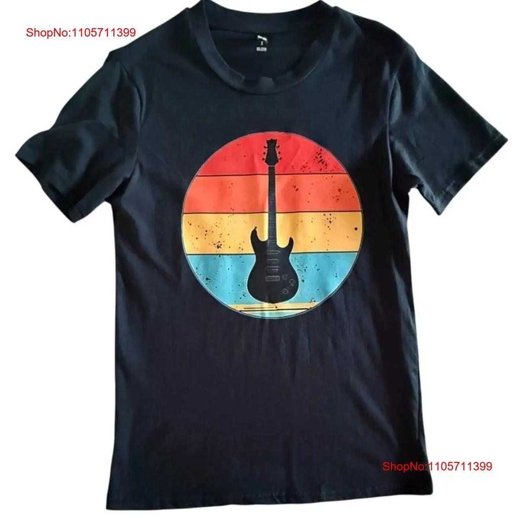 T Shirt Mens S Black Retro Guitar Sunset Cotton Long or Short Sleeves Vintage Washed Stretched Unisex Soft Comfortable Homme