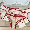Female Sexy Red Underwear with Low Waist Briefs Hollow Thin Design Pure Cotton Crotch Women's Triangle Panties