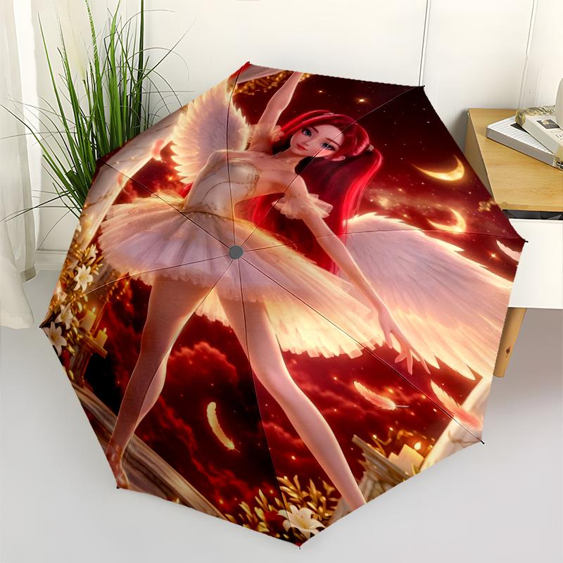 Demon Hunter Print Automatic Umbrella, 8 Rib Iron Frame, Plastic Handle, Suitable for Outdoor Travel &Daily , Ideal Gift