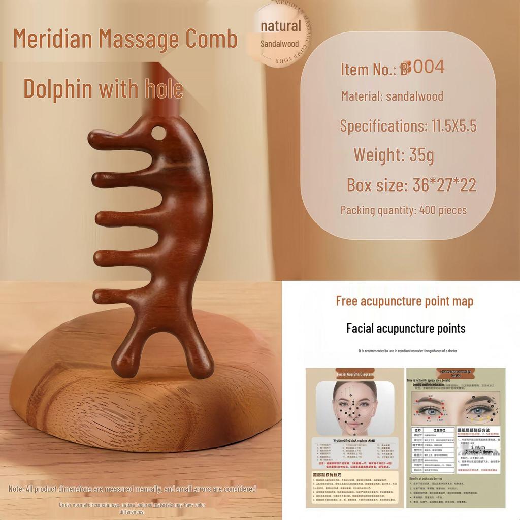 Four-in-One Sandalwood Deer Antler Massage Brush: Eye, Scalp, Gua Sha, Meridian.