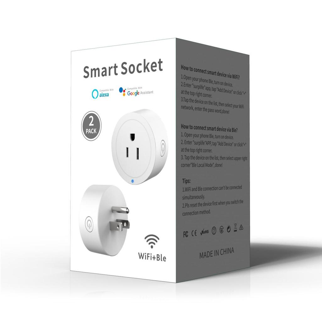 Smart 10A WiFi/Bluetooth Plug with Alexa Voice Control, Remote App, Timer, and Cycle Switch