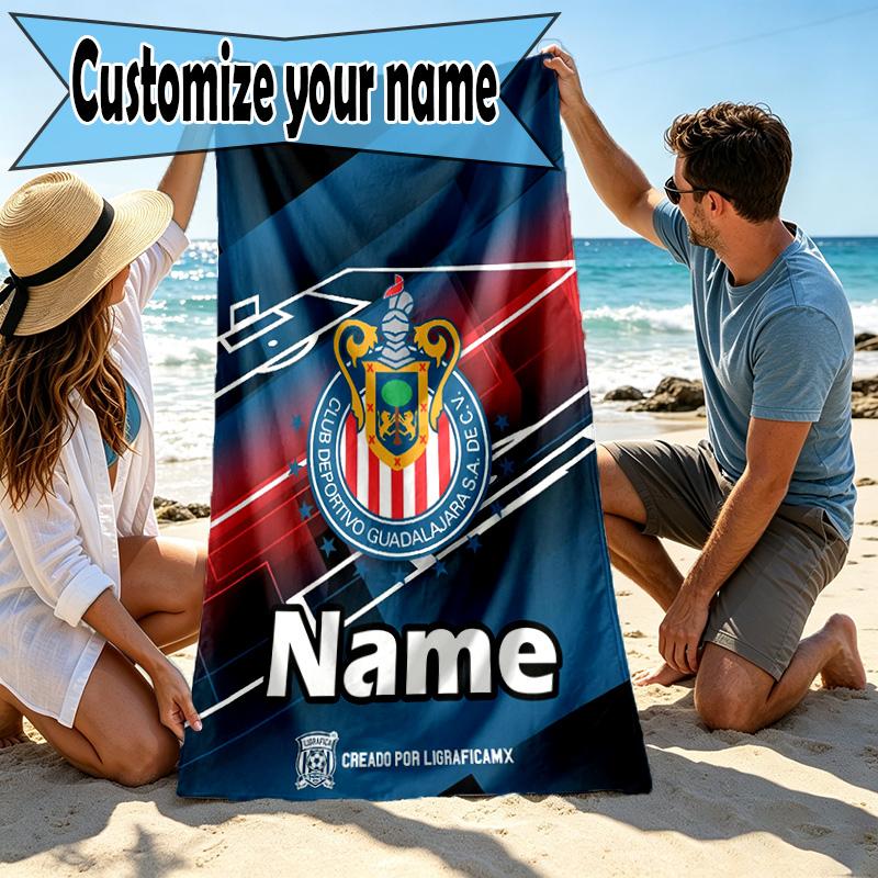 Custom Name Personalized Club Deportivo Guadalajara Print Beach Towel, for Trip Camping Beach Party Home Decor, Birthday Gift for Family & Friends
