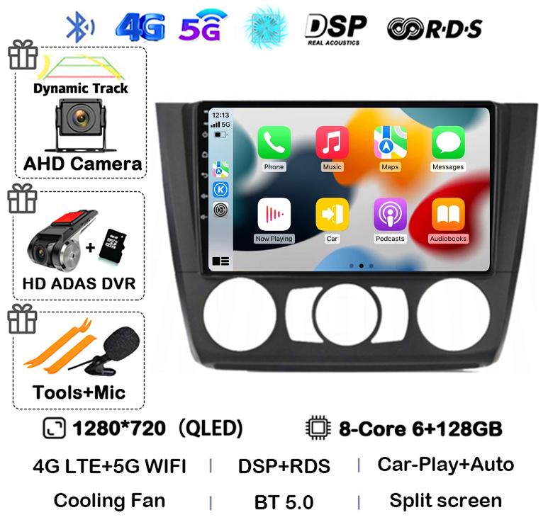 Android 14 Carplay Auto Car Radio For BMW 1 Series E81 E82 E87 E88 AT/MT 2004-2012 GPS Multimedia Stereo Player Audio WIFI+4G BT