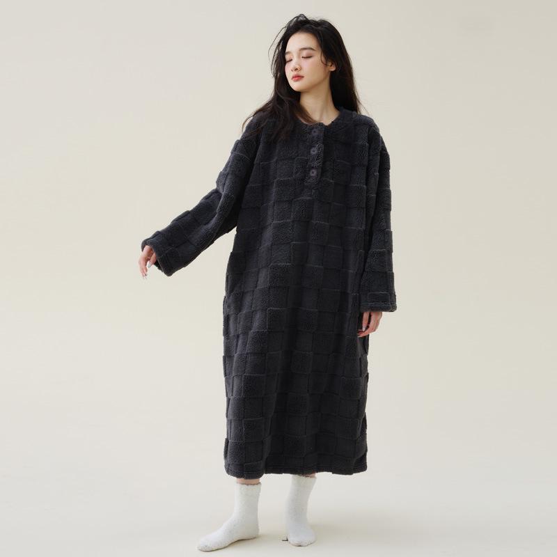 

Женский плюшевый велюровый халат - Толстый, теплый и уютный для осени/зимы Medium