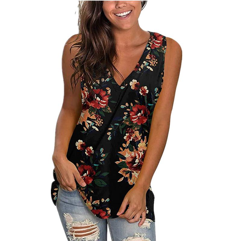 Chalecos de Verano para Mujer con Cuello en V, Estampado Vintage, Sin Mangas, Ajustados