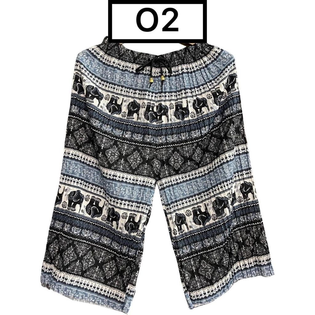 Elephant Cropped Pants Adjustable Elastic Waistband Strap Unisex Women Men Print Thailand Casual Streetwear Beach Summer Boho Bohemian Retro Vintage