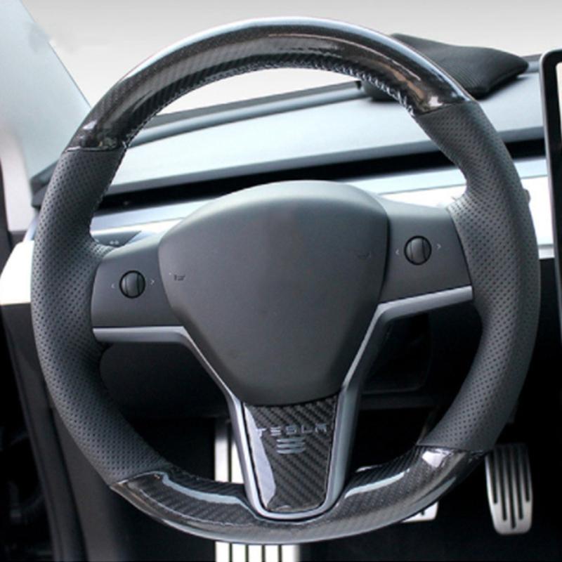 Hand-stitched Anti-Slip Carbon Fiber Suede Braid Car Steering Wheel Cover For Tesla Model S Y Model X Model 3 Car Accessories