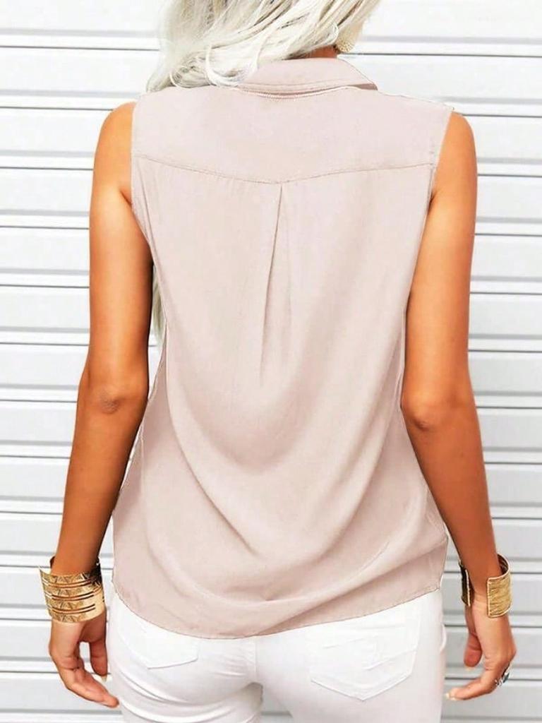 Women's Sleeveless Lapel Tank Blouse Solid Button Front Summer Shirt for Office and Casual