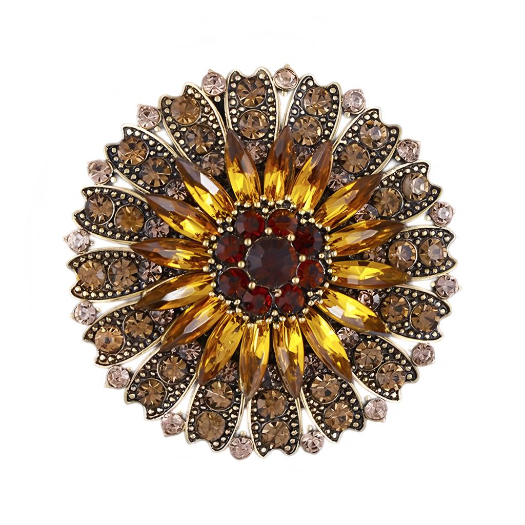 Elegant Sunflower Brooch, High-end Women's Luxurious Style, Diamond-encrusted Brooch Design Sense