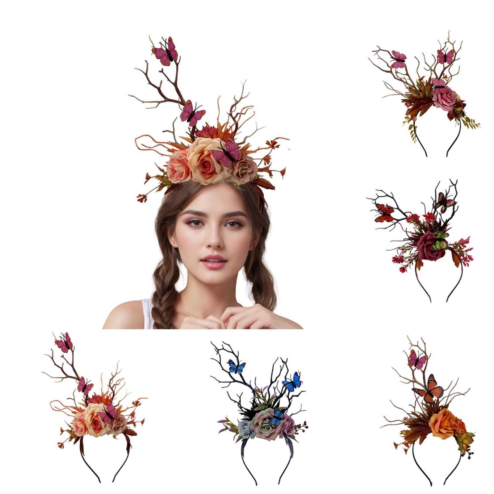 

Gothic Flower Branch Headband Butterfly COSPLAY Halloween Role Play Headdress Proms Party Live Show Headwear A